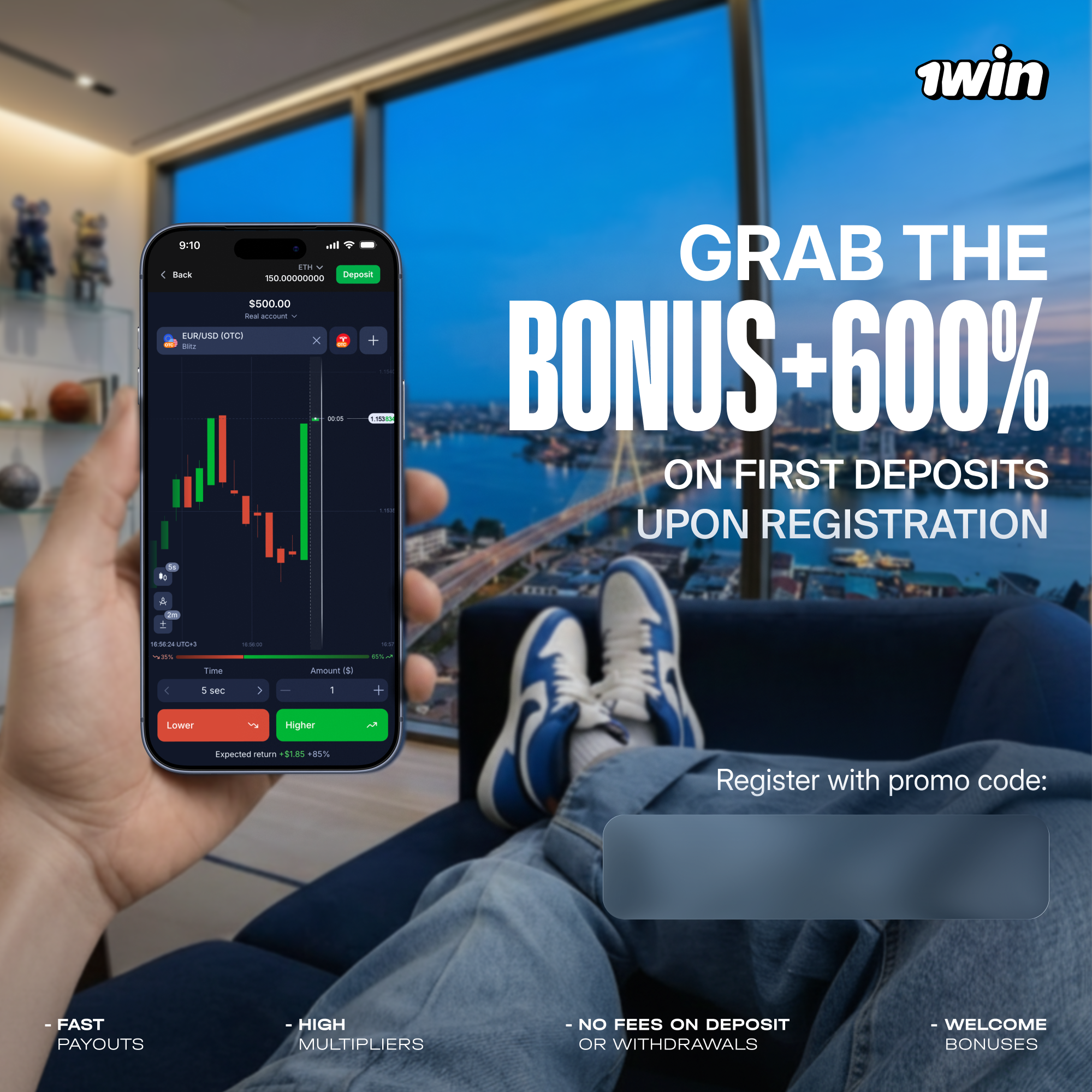 Grab the 1win 600% bonus on first deposits in the app